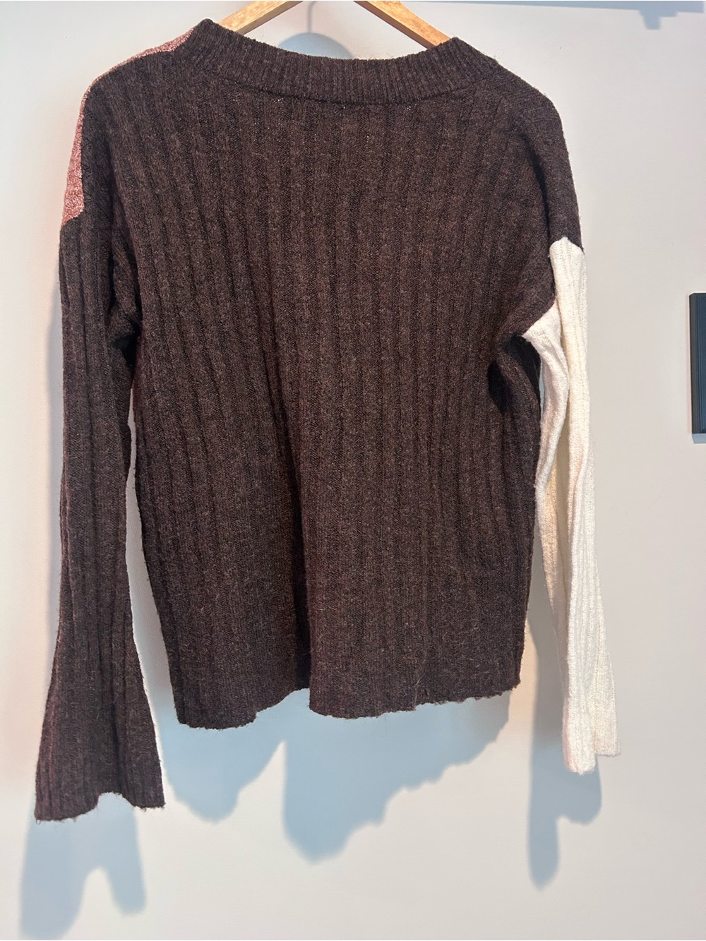 Colorblock V-Neck Button Cardigan Sweater - Brown, Orange, Cream - Picture 3 of 5